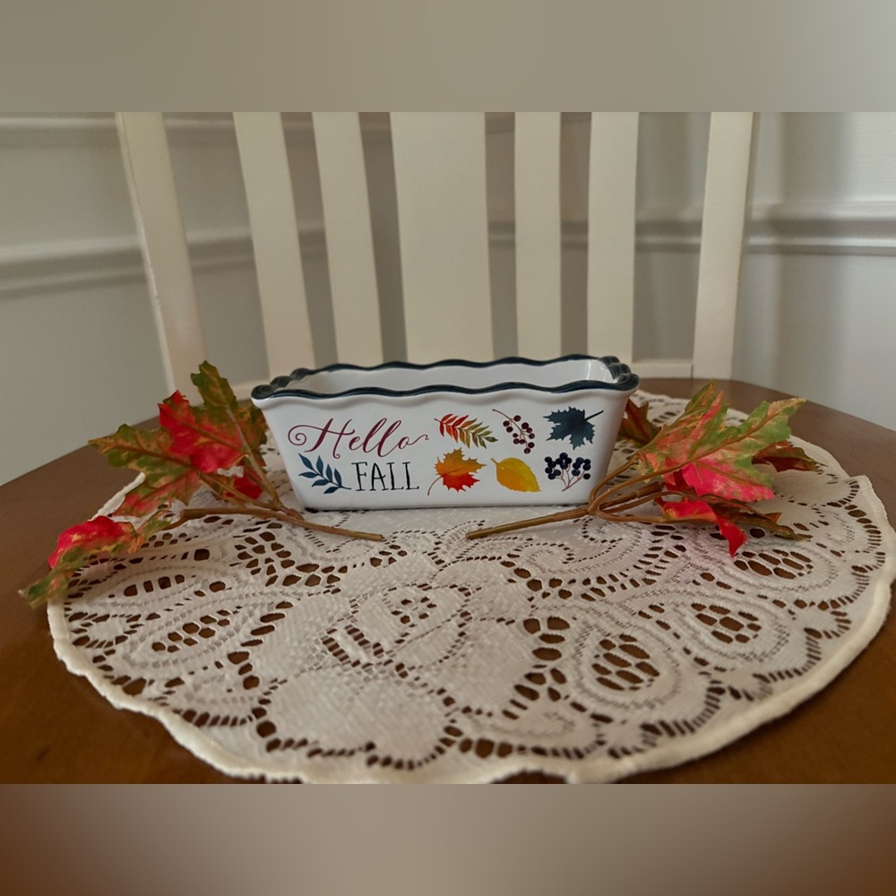 Nantucket Hello Fall Ceramic Rectangular 
Mini Loaf Baking Pan